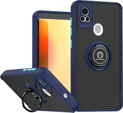 A product shot of a phone case with a ring holder.