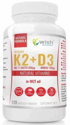 Produktbild von Wish Vitamin K2MK-7 2000µg + D3 100µg 4000IU in MCT Öl 120 Kapseln
