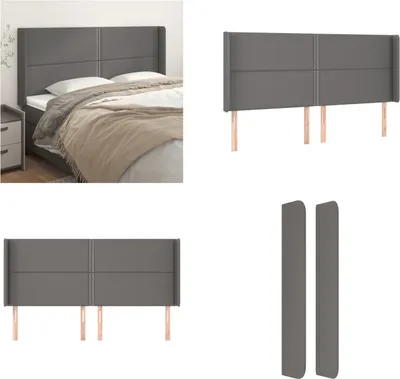 Produktbild von vidaXL Kopfteil mit Ohren Grau 203x16x118/128 cm Kunstleder - Kopfteil - Kopfteile - Bett-Kopfteil - Bettkopfteil