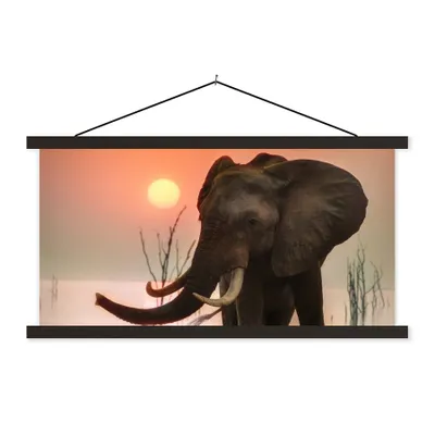 Produktbild von MuchoWow® Textilposter Elefant - Tiere - Wasser - Sonnenuntergang 60x30 cm mit schwarzem Rahmen - Textilien