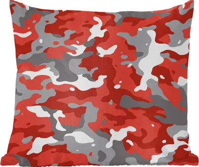 Produktbild von MuchoWow® Zierkissen Sofakissen Wohnzimmer Dekokissen 50x50 cm Rot mit grauem Camouflage-Muster - Komfort - Sofakissen