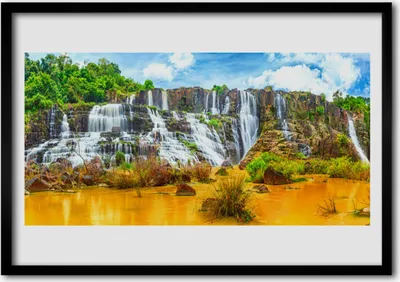 Produktbild von Bild 70x50 MDF-Rahmen Wandkunst Wasserfall Bäume Natur