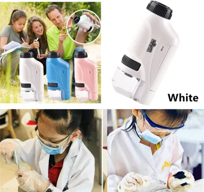 Produktbild von Tragbares 60x-120x LED Taschenmikroskop mit asphärischem Linsensystem Handmikroskop mit Licht für Kinder die beste Lernspielzeug Weiss