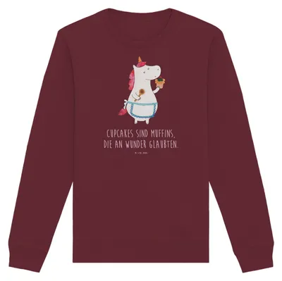 Produktbild von Mr. & Mrs. Panda Baumwoll Pullover Einhorn Küche Größe XXL - Burgundy - Geschenk, Pulli, Motivation, Bio, Sweatshirt, Unicorn, Muffin, Kuchen, Rundhals, Backen, Einhörner