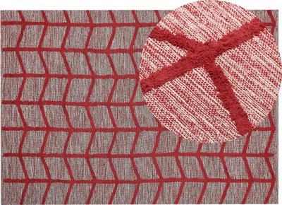 Obrázok produktu pre BELIANI Koberec červený bavlna 160 x 230 cm geometrický vzor ručne všívaný obdĺžnikový tvar boho štýl obývačka spálňa