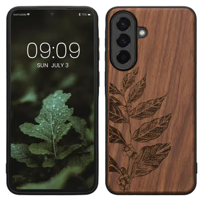 Produktbild von kwmobile Handyhülle für Samsung Galaxy A57 5G Hülle Holz - Case mit TPU Bumper - Stoßfestes Hardcase - Schutzhülle Cover in Dunkelbraun