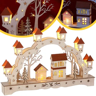 Obrázek produktu pro MONZANA® Candle Arch Christmas LED Battery Operated Timer Cordless Wooden Lighting Decoration Candle Arch Vánoční dekorace Candle Arch Wreath of Lights Brown