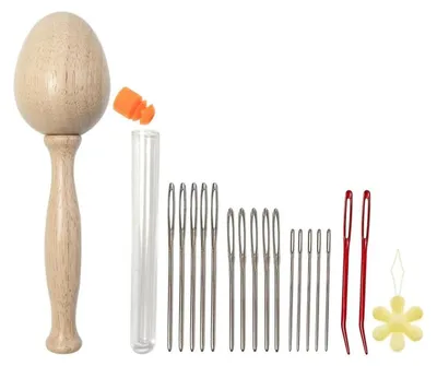 Produktbild von Stopfpilz-Set mit glattem Holzgriff, abnehmbarem Stopfzubehör für Näharbeiten und Kleiderreparaturen (DIY)