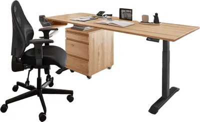 Produktbild von Schreibtisch + Rollcontainer Livorno Eichenholz 160 x 80 x 64-130 cm
