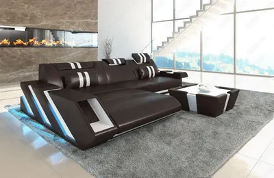 Produktbild von Ledersofa Apollonia als Ecksofa mit Ottomane Echtleder