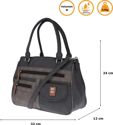 Produktbild von Große Damen Tasche Schultertasche Umhängetasche Henkeltasche Leder Optik Bag Schwarz-Grau