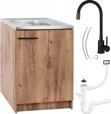 Obrázek produktu pro Kuchyňská skříňka Dub zlatý 60x60 +dřez +Deante černá flexibilní baterie