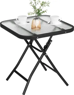 Produktbild von Eugad Klapptisch, gehärtetes Glas & Metallrahmen, rechteckig, Transparent, 46x46x48cm, installationsfrei, kratzfest, wasserdicht, verschleißfest, X-Beine mit Anti-Rutsch-Füßen
