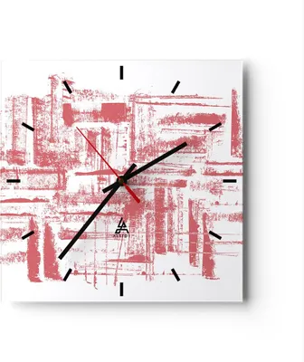 Produktbild von Wanduhr - Quadrat - Glasuhr - Rot Textur Muster - 30x30cm - Schleichendes Uhrwerk - Lautlos - zum Aufhängen bereit - Dekoration Modern - Wanddekoration aus Glas - C3AC30x30-5048