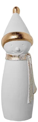 Schneemannfigur aus Keramik, Weiß/Gold, 14x14x42 cm
