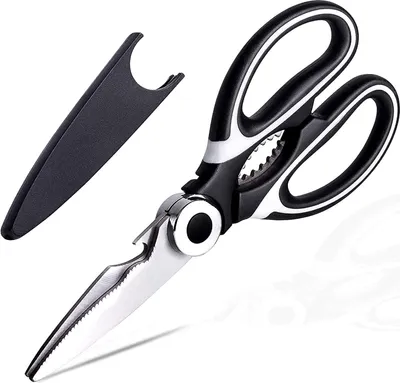 Obrázek produktu pro Kuchyňské nůžky, víceúčelové, silné, nerezové, kuchyňské nůžky s krytem na drůbež, ryby, maso, zeleninu, bylinky, kosti, vhodné do myčky (černé)