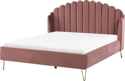 Produktbild von BELIANI Polsterbett Samtstoff Rosa mit Lattenrost 160 x 200 cm mit vertikaler Steppung Schlafzimmer Ehebett Modern