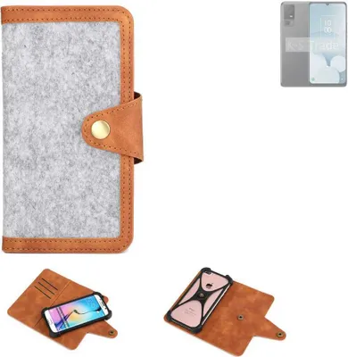 Produktbild von K-S-Trade Handyhülle kompatibel mit TCL 40 XL Schutzhülle Filz-Hülle Kunst-Leder hellgrau braun (1x)