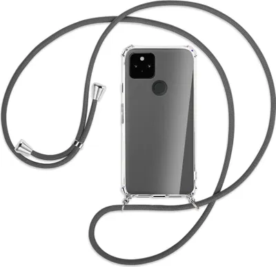Produktbild von Handykette Backcover-Schutzhülle mit Band (Metall silberfarben) für Google Pixel 5a 5G  - dunkelgrau