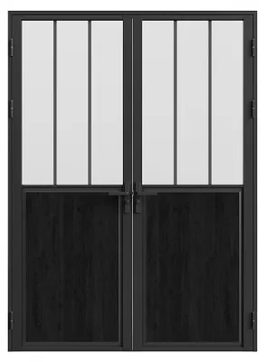 Produktbild von Komplette 2-flügelige Doppeltür aus Aluminium und mattiertem gehärtetem Glas im Industriestil - 2 x H 204 x B 93 cm - Schwarz - ERMELO
