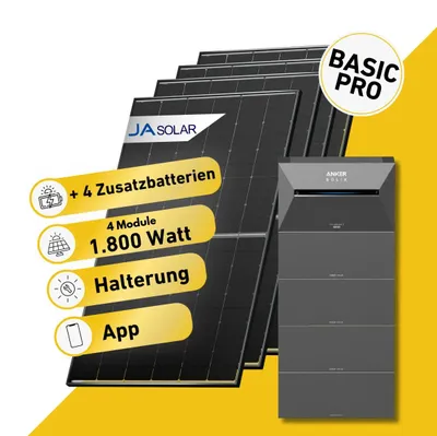 Produktbild von Balkonstrom Balkonkraftwerk 1800W Solaranlage mit Speicher | 4xZusatzspeicher | Balkonhalterung | 2xSolarmodul Bifazial | Anker Solix 3 Pro| Kabel 15m