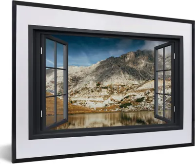 Produktbild von MuchoWow® MuchoWow® Gerahmtes Poster Aussicht - See - Berg 60x40 cm - Poster mit zchwarzem Bilderrahmen - Schlafzimmer - Plakat in Rahmen - Drucken