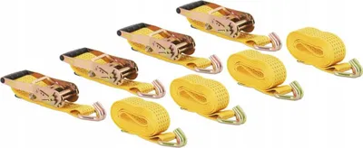 Obrázok produktu pre 4 ks upevňovacích popruhov s račňou + hák + trapézové popruhy na upevnenie pri preprave automobilov