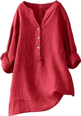 Produktbild von Elegante Damen-Leinenbluse - Sommer Langarm, Große Größen verfügbar, Bügelfrei, Mittelalter-Tunika-Stil