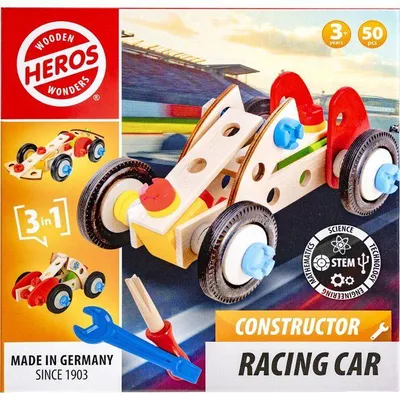 Immagine prodotto di HEROS Constructor - Auto da corsa da costruire - In legno  al 100% - 50 pezzi - Dai 3 anni