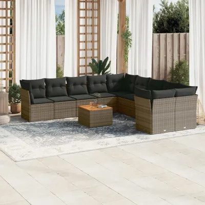 Produktbild von Design 11-tlg. Garten-Sofagarnitur mit Kissen Grau Poly Rattan, Gartenmöbel-Sets 2024 Neu
