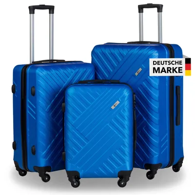 Produktbild von Xonic Design Reisekoffer mit Rollen 360° - ABS Hartschalen-Koffer Trolley mit Zahlenschloss in Handgepäck M-L-XL-Set (Royalblau, Set)