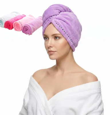 Imagen del producto de Toalla para el cabello de microfibra, de secado rápido, con botón, ideal para cabello largo y rizado