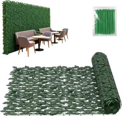 Produktbild von FIVMEN Künstlicher Efeu Sichtschutzzaun aus PE, Balkon Sichtschutz, Grüner Heckenzaun mit Kabelbinder für Balkon & Garten, Blickdichter Sichtschutz für Zaun, Terrasse & Wand, 100 x 900 cm