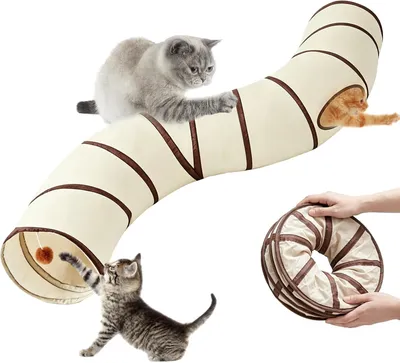 Imagen del producto de Túnel para gatos, en forma de S, de 125 x 25 cm, con pelota de juego, plegable, para gatos