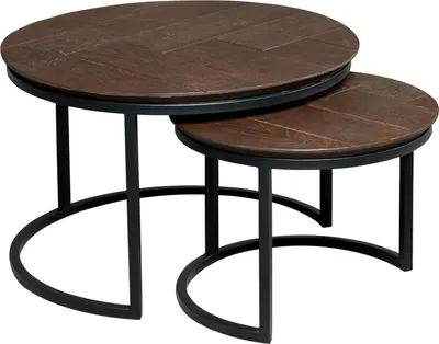 Produktbild von Starfurn – Otik Couchtisch aus brauner Eiche | 70 cm | 2er-Set