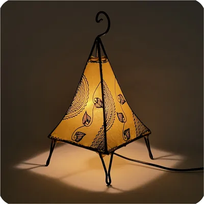 Produktbild von Orientalische Lampe Hennalampe marokkanische Lederlampe Tischleuchte Stehleuchte Pyramide Ranke 35-38 cm, gelb