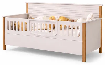 Immagine prodotto di Letto per bambini scandinavo in legno, con pannelli bianchi e cassetto