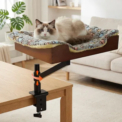 Katzenhängematte für Schreibtisch, Bambus, 360° drehbar, bis 15 kg, braun