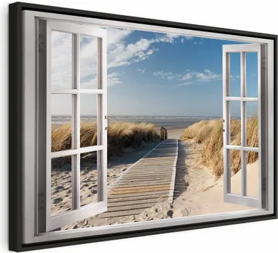 Produktbild von Italienischer Leinwand Leinwandbild - Window: View of the Beach 120x80 cm Landschaften c-C-0179-b-a