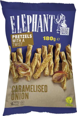 Zdjęcie produktu dla Precle Elephant Twisted z karmelizowaną cebulą opakowanie 180g