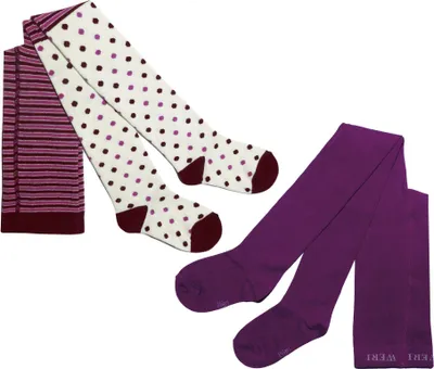 Produktbild von Kinderstrumpfhosen für Mädchen 2-er Pack aus Baumwolle Gepunktet und mit Streifen Lila und Traube Größe 110-116