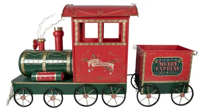 Productafbeelding van Clayre & Eef kerstdecoratie: figuur van een trein, 280x75x135 cm, rood, metaal
