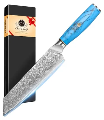 Immagine prodotto di Coltello da chef, lama in acciaio damasco, manico ergonomico, tipo Gyuto