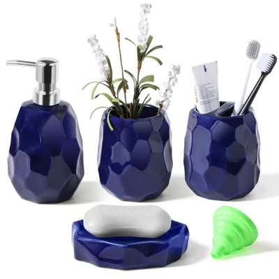 Immagine prodotto di Set di accessori da bagno in Vetroceramica, composto da 4 pezzi, colore blu scuro