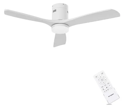 Imagen del producto de Ventilador de techo de madera, 132 cm, con iluminación, 38 W de potencia, color blanco, ideal para dormitorios y oficinas