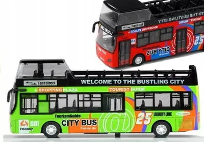 Zdjęcie produktu dla Leantoys – dwupiętrowy autobus turystyczny z otwieranymi drzwiami, zielony