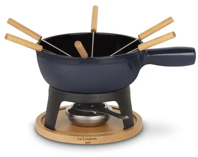 Fondue-Set elektrisch, 1,8 l, Gusseisen, 6 Personen, dunkelblau