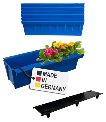 Image de BURI 6 inserts de jardinières pour palettes Euro, tapis d'arrosage inclus | avec système de suspension à accrocher | 37,3cm bleu | jardinière pour palette Euro | balconnière | pot de fleurs | extrêmement stable