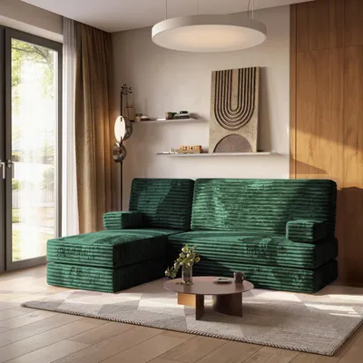 Produktbild von Masseno Ecksofa NOTIA mit Schlaffunktion, Modulares Schlafsofa aus Schaumstoff, Klappbares Bodensofa - Grün, TILIA 39