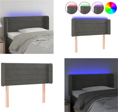 Produktbild von vidaXL LED Kopfteil Dunkelgrau 93x16x78/88 cm Samt - LED Kopfteil - LED Kopfteile - Kopfteil - Bett-Kopfteil
